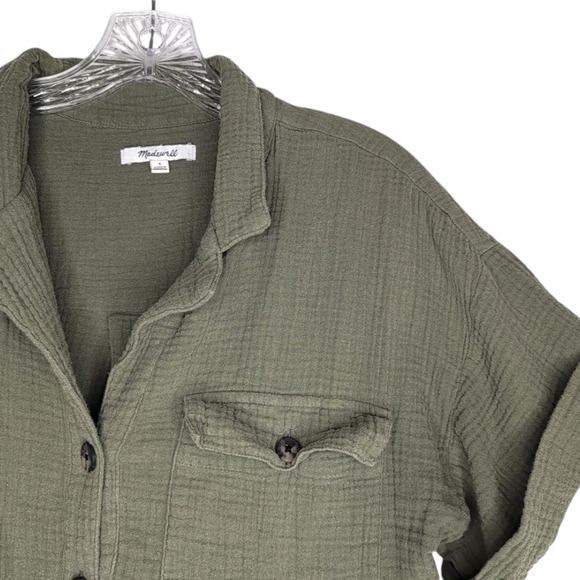 Madewell casual olive-green double gauze button down romper, size small - Picture 5 of 6